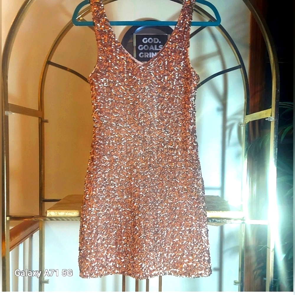 Tea N Rose Shimmering Gold & Copper Sequin Bodycon Dress. SZ L